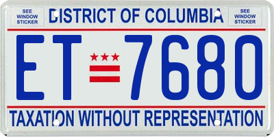 DC license plate ET7680