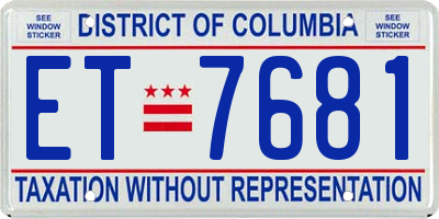 DC license plate ET7681