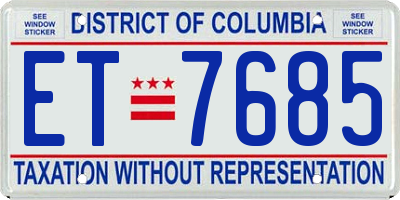 DC license plate ET7685