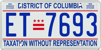 DC license plate ET7693