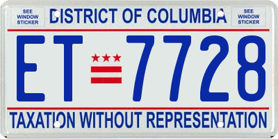 DC license plate ET7728