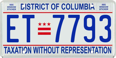 DC license plate ET7793