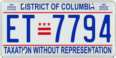 DC license plate ET7794