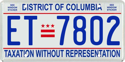 DC license plate ET7802