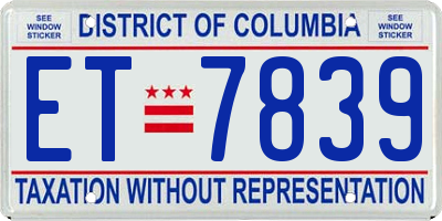 DC license plate ET7839