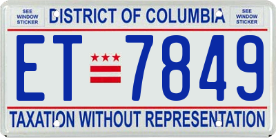 DC license plate ET7849