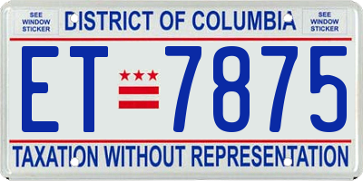 DC license plate ET7875