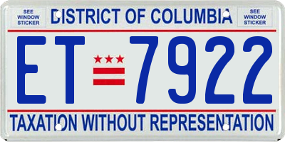 DC license plate ET7922