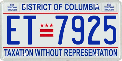 DC license plate ET7925