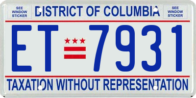 DC license plate ET7931