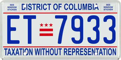 DC license plate ET7933