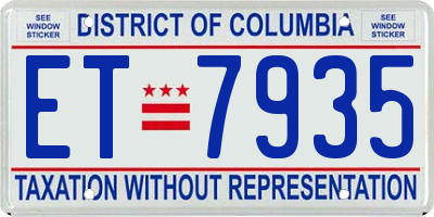 DC license plate ET7935