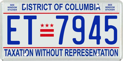 DC license plate ET7945