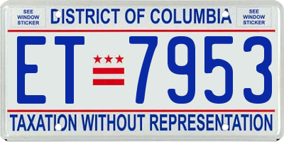 DC license plate ET7953