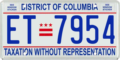 DC license plate ET7954