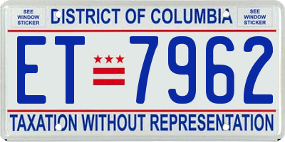 DC license plate ET7962