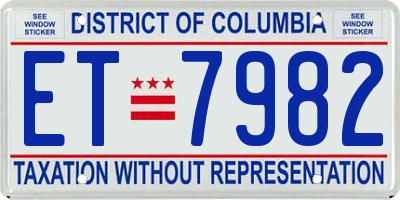 DC license plate ET7982