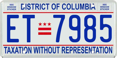 DC license plate ET7985