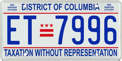 DC license plate ET7996