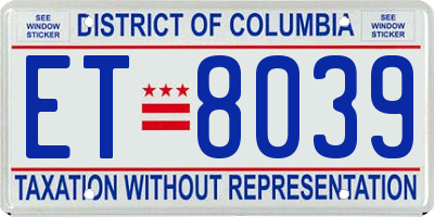 DC license plate ET8039