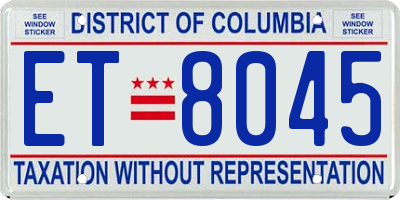 DC license plate ET8045