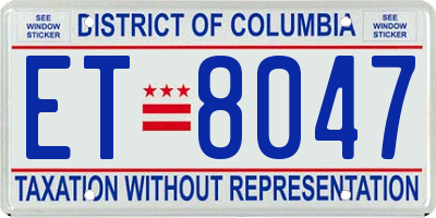 DC license plate ET8047