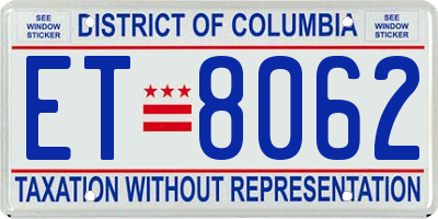 DC license plate ET8062