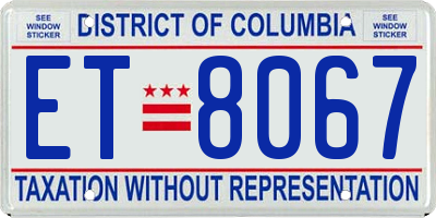DC license plate ET8067