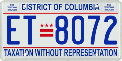 DC license plate ET8072