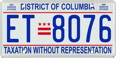 DC license plate ET8076
