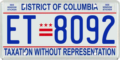 DC license plate ET8092