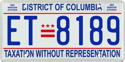 DC license plate ET8189