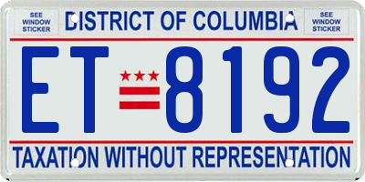 DC license plate ET8192