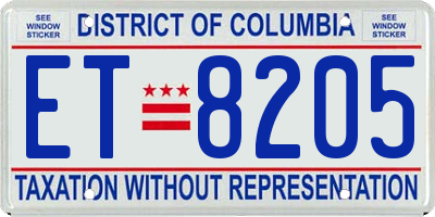 DC license plate ET8205