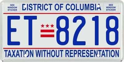 DC license plate ET8218