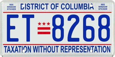 DC license plate ET8268