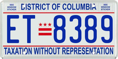 DC license plate ET8389