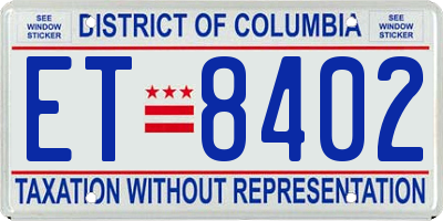 DC license plate ET8402