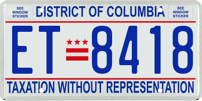 DC license plate ET8418