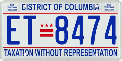 DC license plate ET8474