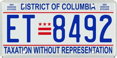 DC license plate ET8492