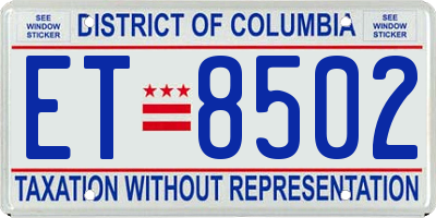 DC license plate ET8502
