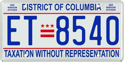 DC license plate ET8540