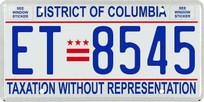 DC license plate ET8545