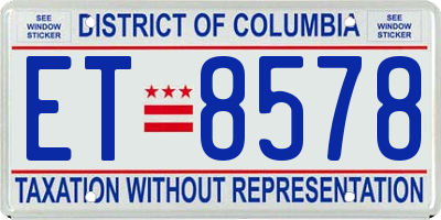 DC license plate ET8578