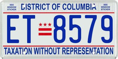 DC license plate ET8579