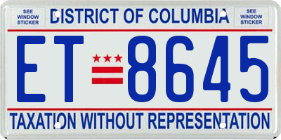 DC license plate ET8645