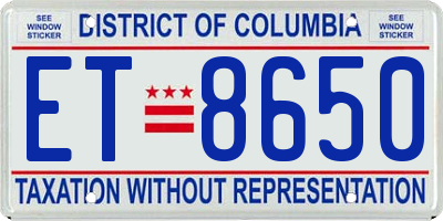 DC license plate ET8650
