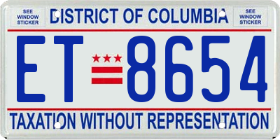 DC license plate ET8654