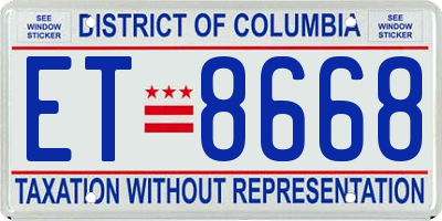 DC license plate ET8668